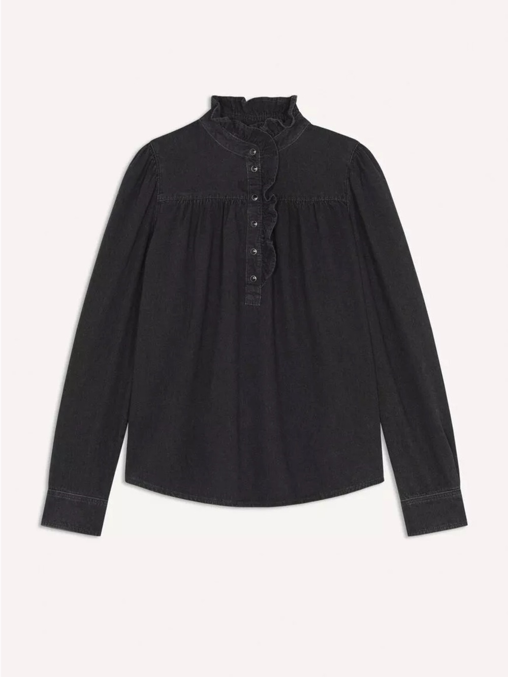 ba&sh Black Ruffle High-Neck Button Milac Blouse